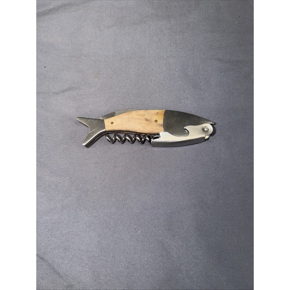 Kikkerland Fish Corkscrew Wine Bottle Opener Stainless Steel Waiters Tool